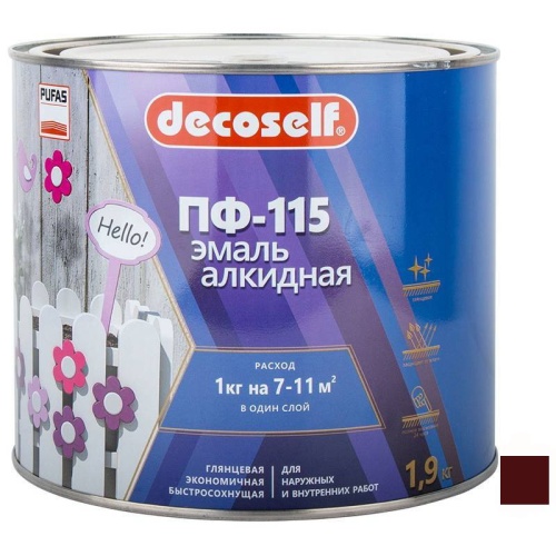Эмаль Pufas Decoself ПФ-115 вишневая 1,9 кг/1,4 л
