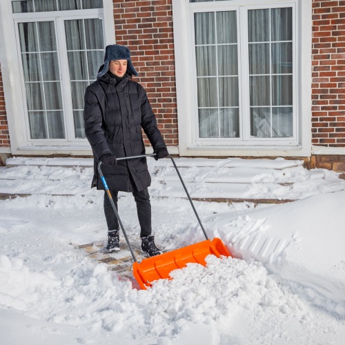 Движок для уборки снега пластиковый, 795х435х1280 мм, стальная рукоятка, усиленный Сибртех фото 9