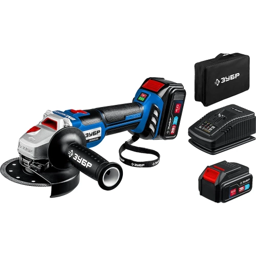 Бесщеточная угловая аккумуляторная шлифмашина ЗУБР Профессионал 2 АКБ, 4 Ач, 20 В AB-125-42