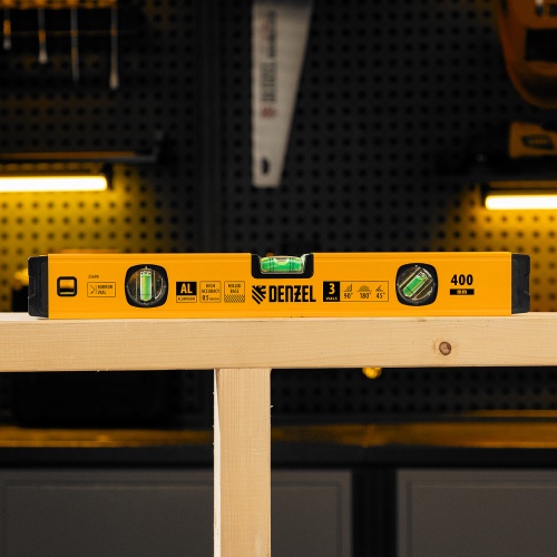 Уровень алюминиевый, магнит., фрезерованный, 3 глазка (1 зеркал.) 0,5 мм/м, 400 мм Denzel фото 12