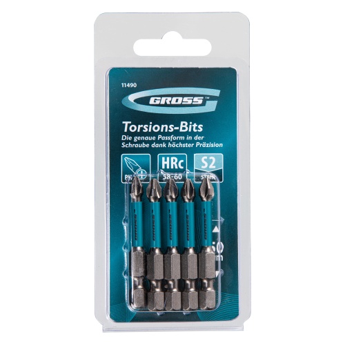 Бита торсионная PH2 x 50 мм, для ударных шуруповертов, 5 шт. Gross фото 2