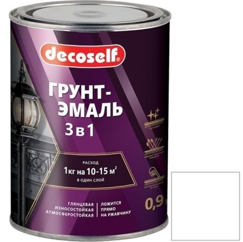 Грунт-эмаль Pufas Decoself 3 в 1 глянцевая белая 0,9 кг