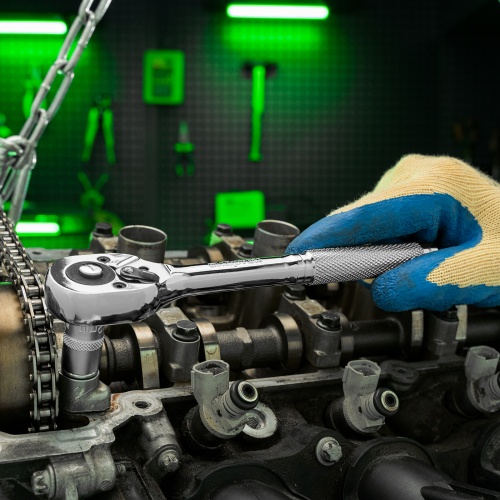 Ключ-трещотка 3/8", 45 зубьев, цельнометаллический, с быстрым сбросом, CrV, хром Сибртех фото 15