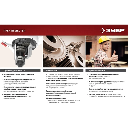 Строительный миксер Зубр МР-1050-1 фото 10 Строительный миксер Зубр МР-1050-1 фото 10