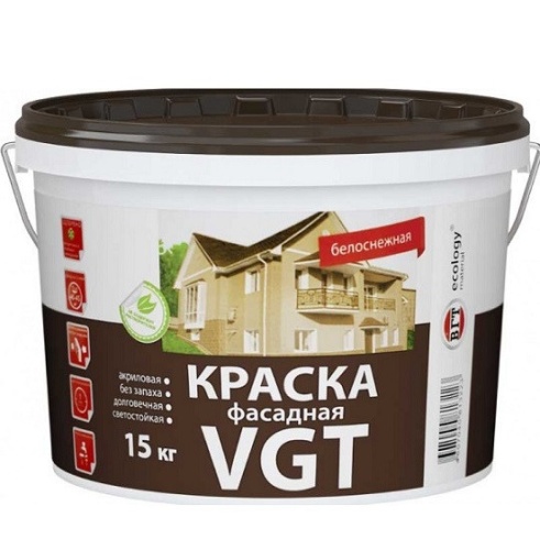Краска фасадная VGT ВД-АК-1180 белоснежная 15 кг