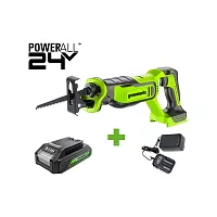 Пила сабельная GreenWorks GPT-BLRS-1, 24V, б/щет, 0-3000/мин, рез 115 мм дер., 1x2Ач,ЗУ, коробка 1200607VUA