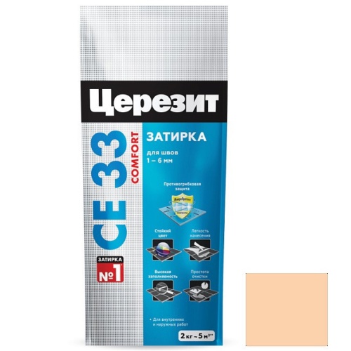 Затирка цементная для узких швов Ceresit СЕ33 Comfort Персик 2 кг