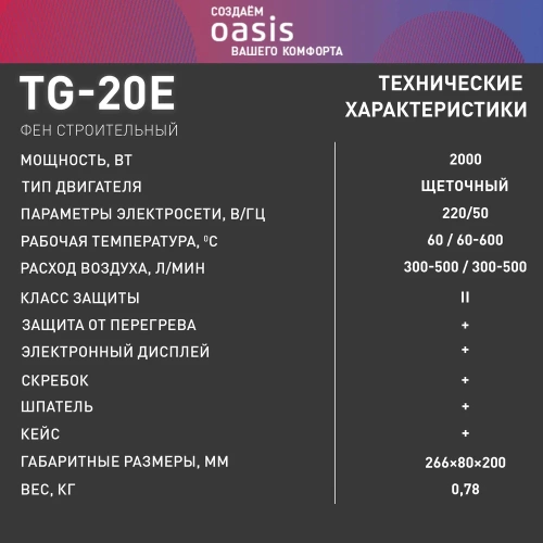 Строительный фен OASIS TG-20E фото 8 Строительный фен OASIS TG-20E фото 8