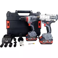 Аккумуляторный бесщеточный набор 2в1 Profipower ProfiSet 2С18, Li-ion 2шт, 4Ач, адаптер HEX, набор головок, З/У, кейс, E0186, E0087, E0221