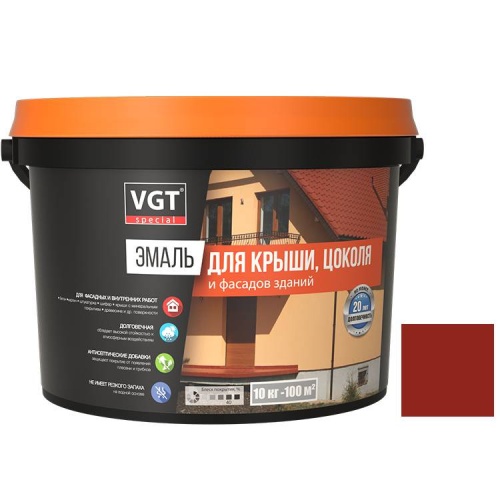 Эмаль для крыши цоколя и фасадов зданий VGT ВД-АК-1179 полуглянцевая бордовая 10 кг