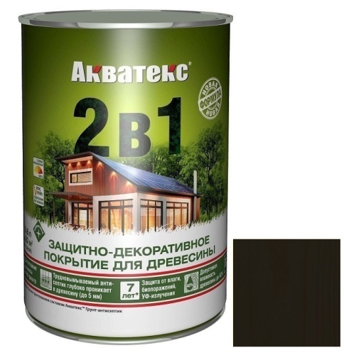 Покрытие алкидное защитно-декоративное для древесины Акватекс 2 в 1 полуматовое Венге 0,8 л