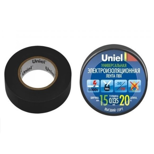 Изолента ПВХ Uniel UIT-135P 15 мм черная 20 м