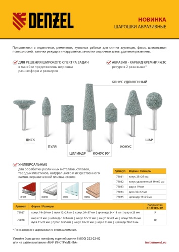 Шарошка абразивная, конус, для дрели, 25 x 25 мм, хвостовик d6 мм, 63С Denzel фото 6