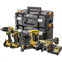 Аккумуляторный набор Dewalt DCK429P3T, 18 В: дрель + шуруповерт + перфоратор + УШМ, с 3 АКБ 5 Ач и ЗУ, в 2 кейсах TSTAK DCK429P3T-QW