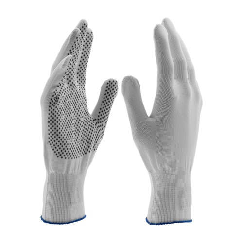 Перчатки Нейлон, ПВХ точка, 13 класс, белые, XL