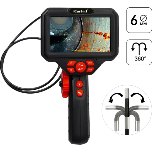 Управляемый видеоэндоскоп iCarTool экран 5", 2Мп, 1920x1080, 1 м, 6 мм, поворот камеры 360° IC-V200C