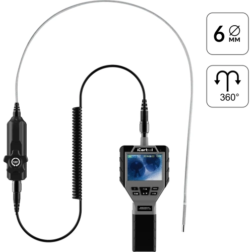 Управляемый видеоэндоскоп iCarTool 3.5", 1Мп, 1280X720, 1м, зонд 6мм, поворот камеры 360° IC-V202