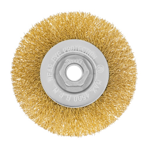 Щетка для УШМ, 100 мм, М14, плоская, латунированная витая проволока Matrix фото 2