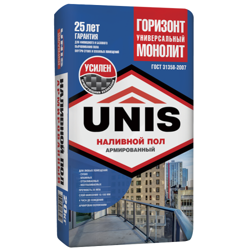 Ровнитель для пола Unis Горизонт Универсальный Монолит армированный 20 кг Ровнитель для пола Unis Горизонт Универсальный Монолит армированный 20 кг