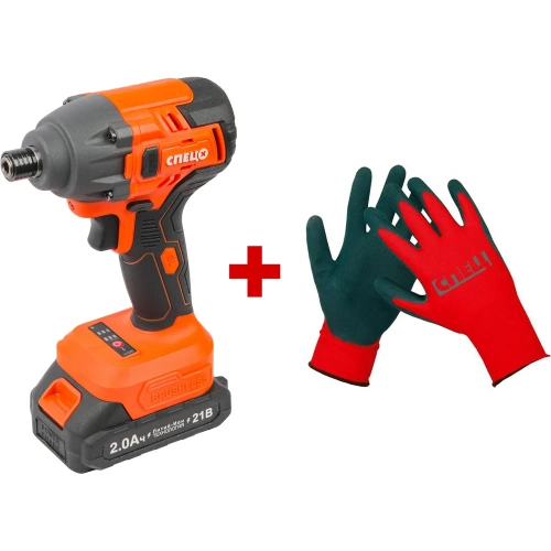 Набор Шуруповерт ударный Спец БИА-21-Б, (бесщеточный двигатель),21В,2аккум *2,0Ач,скорость0-3000 об/ми, частота ударов 0-4200 уд/мин,макс крут момент 220Нм, подсведка,зарядка 4ч,кейс, цв.кор + перчатки СПЕЦ-4132/ВС-136-0272