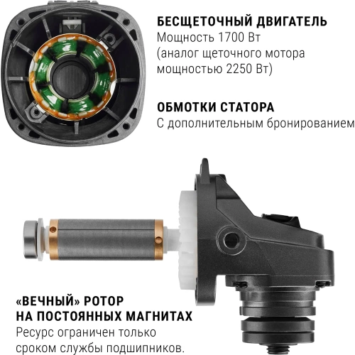Бесщеточная углошлифмашина Интерскол УШМВ-125/1700Э 912.0.0.40 фото 8