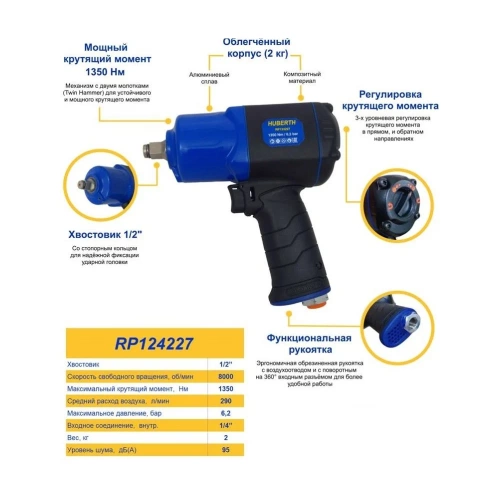 Пневматический ударный гайковерт 1/2" HUBERTH RP124227 фото 4