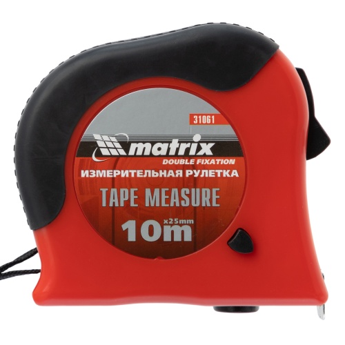 Рулетка Double fixation,10 м х 25 мм,обрезиненный корпус,двойная плавная фиксация Matrix фото 4