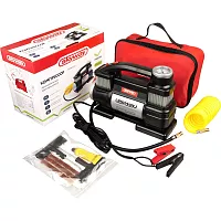 Металлический компрессор 65л/мин 2х поршневой с крокодилами SKYWAY ТИТАН-07 с фонарём, в сумке S02001020