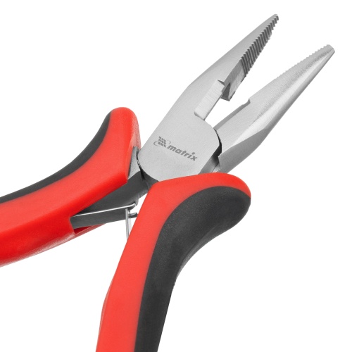 Длинногубцы прямые Mini, 130 мм, никелированные, авторазжим, двухкомпонентные рукоятки Matrix фото 4