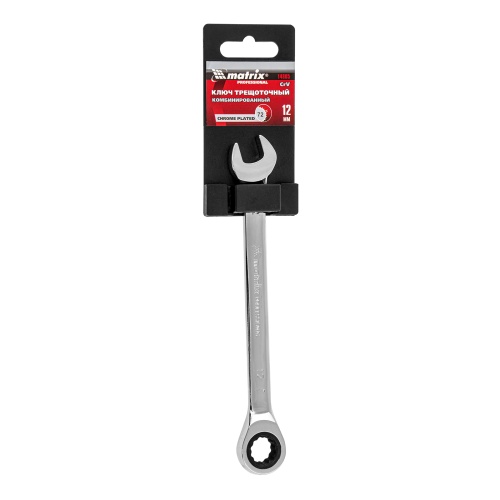 Ключ комбинированный трещоточный, 12 мм, CrV, зеркальный хром Matrix Professional фото 4