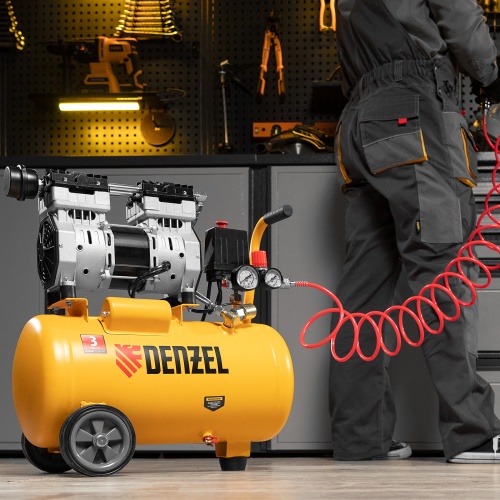 Компрессор DLS950/24 безмаслянный малошумный 950 Вт, 165 л/мин, ресивер 24 л Denzel фото 47