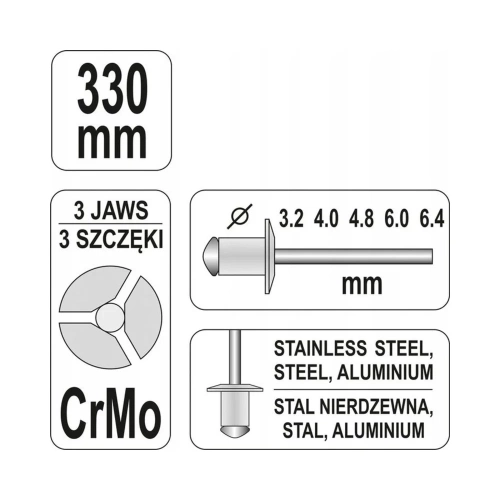 Двуручный заклепочник 3,2 - 6,4мм YATO YT-3609 фото 6 Двуручный заклепочник 3,2 - 6,4мм YATO YT-3609 фото 6