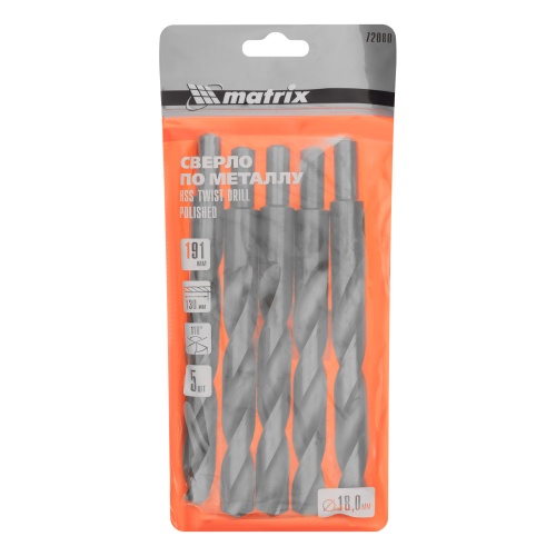 Сверло по металлу, 18 мм, полированное, HSS, 5 шт, цилиндрический хвостовик Matrix фото 5