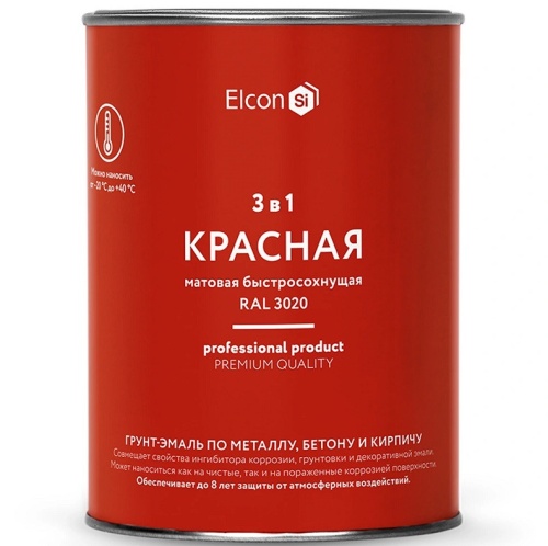 Грунт-эмаль по ржавчине Elcon 3 в 1 матовая Ral 3020 красная 0,8 кг