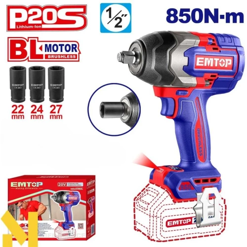 Аккумуляторный ударный гайковерт emtop ECIWL20851
