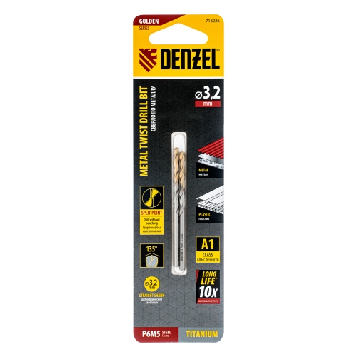 Сверло спиральное по металлу 3,2 x 65 мм, Р6М5, Golden Tip , 2шт. Denzel фото 5