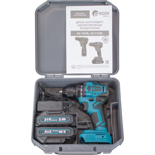 Аккумуляторная дрель бесщеточная EDON AD-21CBL 28013 фото 4