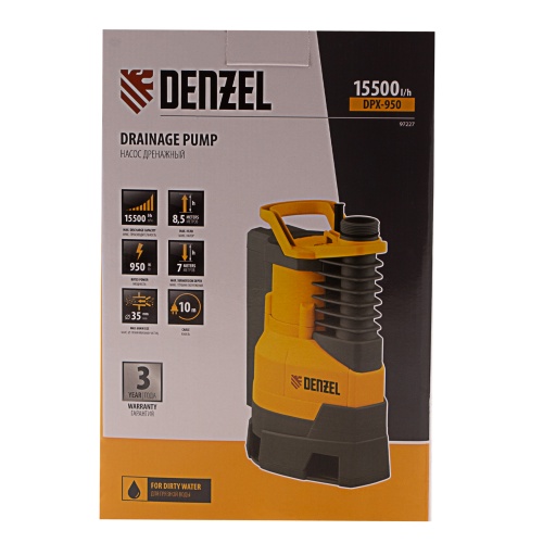 Дренажный насос DPХ950, Х-Pro, 950 Вт, подъем 8.5 м, 15500 л/ч Denzel фото 12
