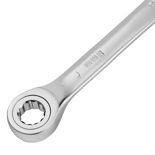 Ключ комбинированный трещоточный, 8 мм, CrV, матовый хром Denzel фото 4