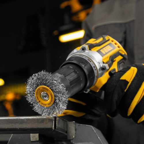 Щетка для дрели, 50 мм, Плоская, со шпилькой, нержавеющая витая проволока Denzel фото 9