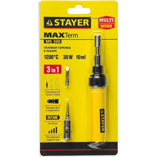 Газовая горелка STAYER MASTER, 3в1, регулировка пламени, 2 насадки, 1200С 55506-H4 фото 9 Газовая горелка STAYER MASTER, 3в1, регулировка пламени, 2 насадки, 1200С 55506-H4 фото 9