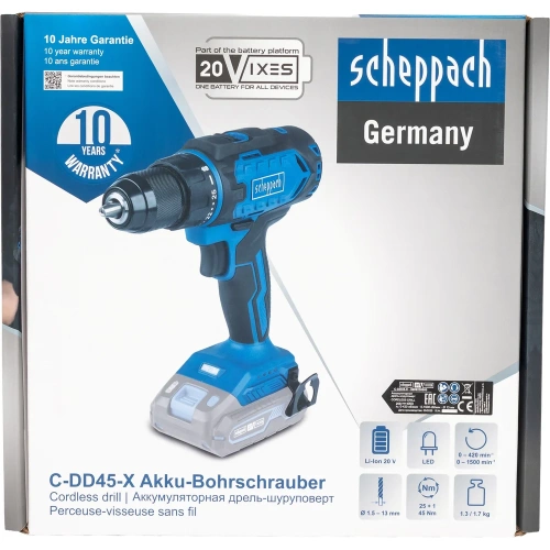 Аккумуляторная дрель-шуруповерт C-DD45-X Scheppach без АКБ и ЗУ 5909238900 фото 6