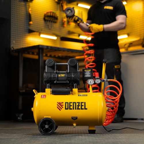 Компрессор безмасл. малошумный DLP-950/24, 950Вт,24 л, 2850 об/мин, 170 л/мин Denzel фото 24