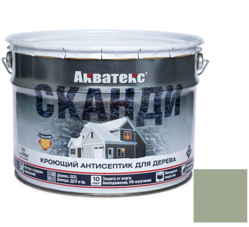 Антисептик акриловый кроющий для дерева Акватекс Сканди полуматовый Фьорд 9 л