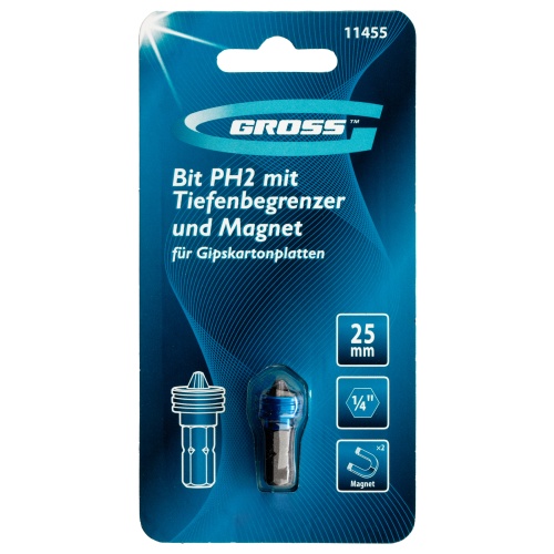Бита PH2 x 25 мм с ограничителем и магнитом, для ГКЛ, S2 Gross фото 5