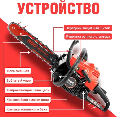Бензопила HDC HD-C180 шина 35 см (14), 3/8 LP, 1.3 мм, 50 зв.HD6210-2 фото 9 Бензопила HDC HD-C180 шина 35 см (14), 3/8 LP, 1.3 мм, 50 зв.HD6210-2 фото 9