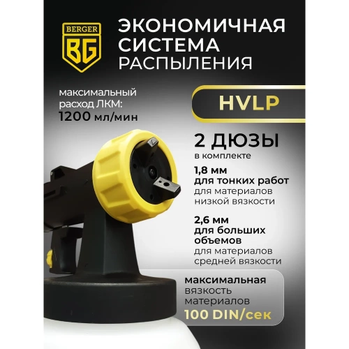 Электрический универсальный краскопульт BERGER Малер 550 ВТ, 1.2 л/мин BG1413 фото 5 Электрический универсальный краскопульт BERGER Малер 550 ВТ, 1.2 л/мин BG1413 фото 5