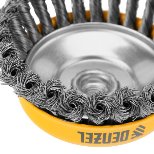 Щетка для УШМ, 125 мм, "Чашка", крученая нержавеющая проволока 0.5 мм, М14 Denzel фото 5