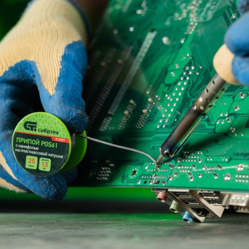 Припой с канифолью, D 1.5 мм, 25 г, POS61, на пластмассовой катушке Сибртех фото 8