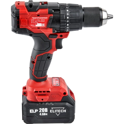 Дрель аккумуляторная ударная Elitech ДА 21УБЛ2 (20В, 2*4Ач, 120Нм) 205683 фото 4